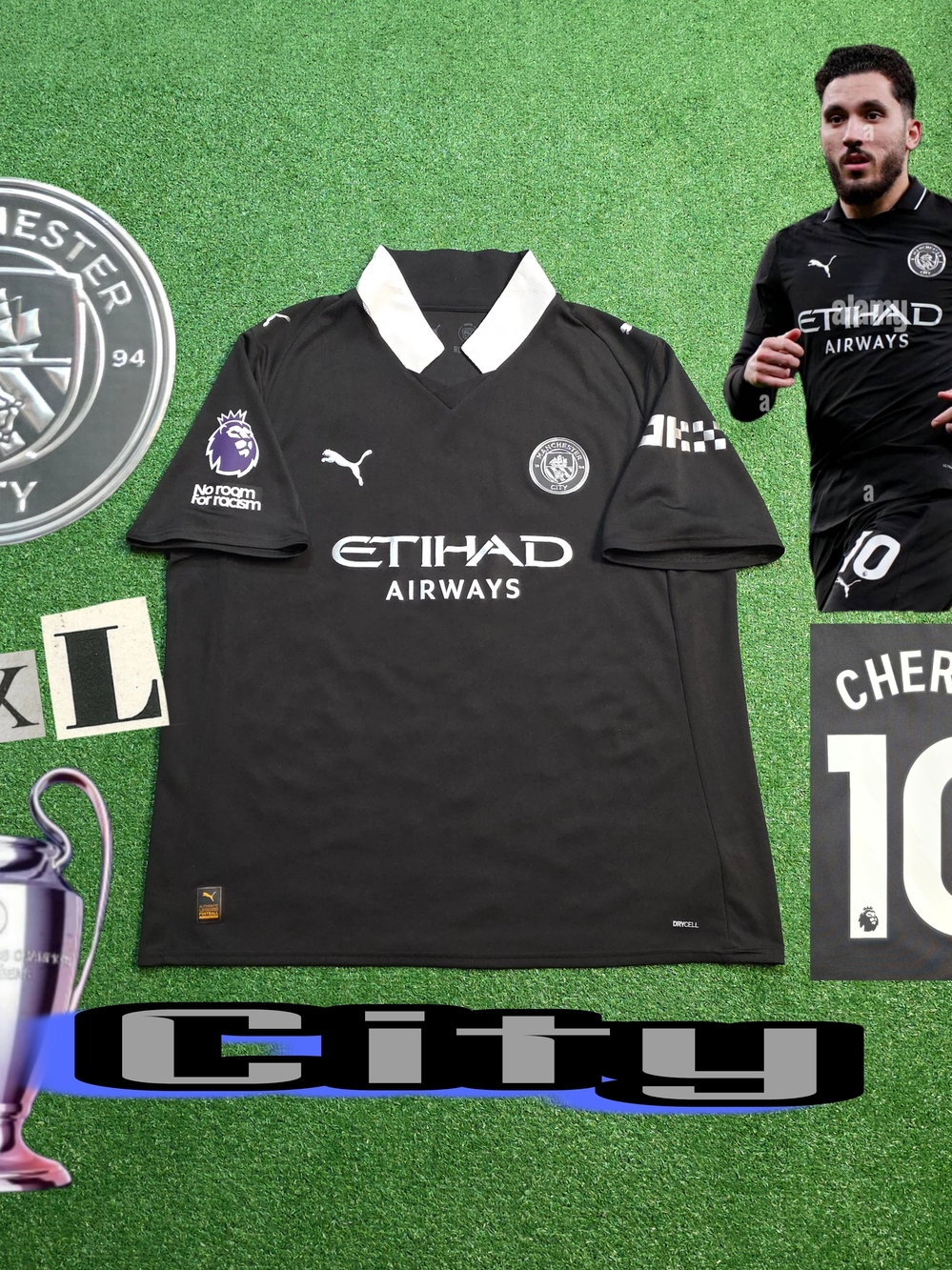 Puma Manchester City Rayan Cherki #10 2025/2026 Away Black Jersey EPL Patch